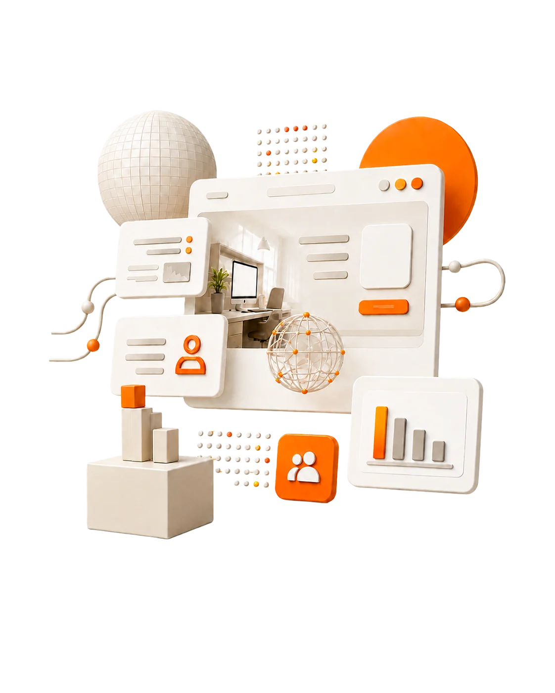 Una presenza online costruita intorno alla tua azienda Monitor, smartphone, grafici e servizi digitali